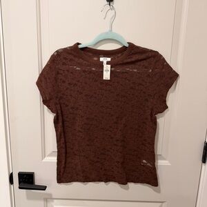 aerie Brown Lace Short Sleeve Tee